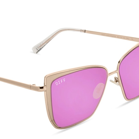 DIFF Grace Sunglasses Rose Gold Pink Iridescent Mirror Lenses Cateye NWT - Picture 7 of 10